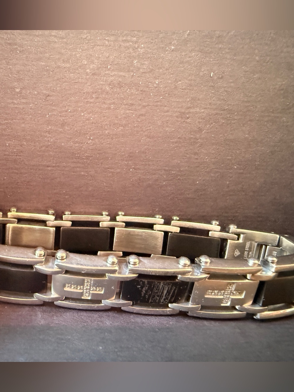 VTG Cross Link Bracelet in Black and Silver Stainless Steel Diamond - Picture 9 of 17